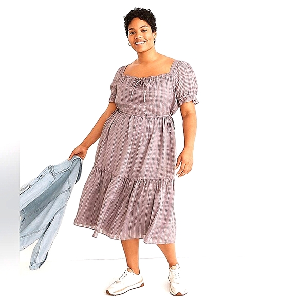 Madewell Square Neck Tiered Midi Dress in Textured Seersucker! Sold Out, Rare. - Picture 4 of 8